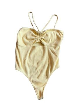 Open Edit Bright Yellow Stretch Bodysuit Spaghetti Strap Size XS Women's NWOT